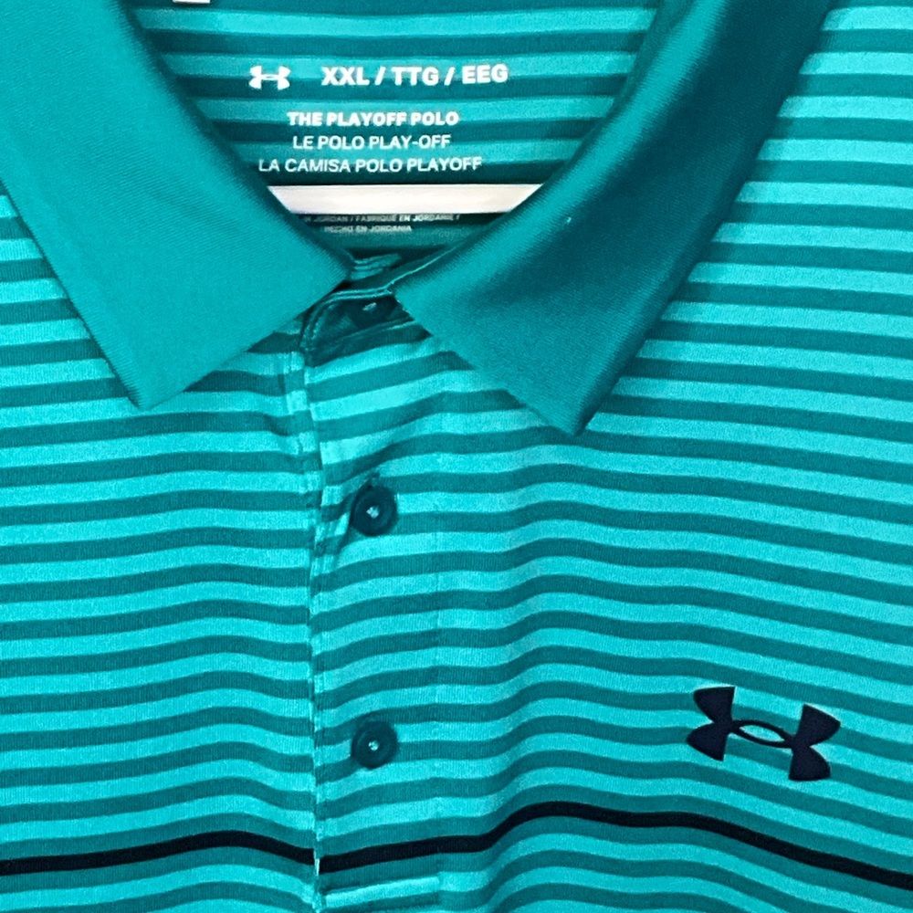 Under Armour Men's Teal Striped Polo Shirt - Picture 3 of 3